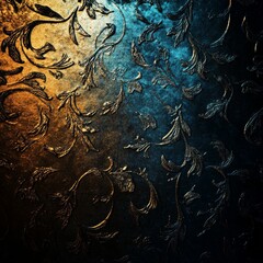 Elegant Textured Background with Ornate Design in Gold and Blue