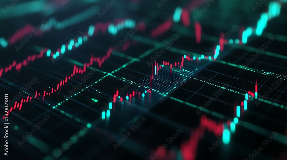 Poster abstract digital financial graph showing stock market trends with colorful lines and grids in backgr