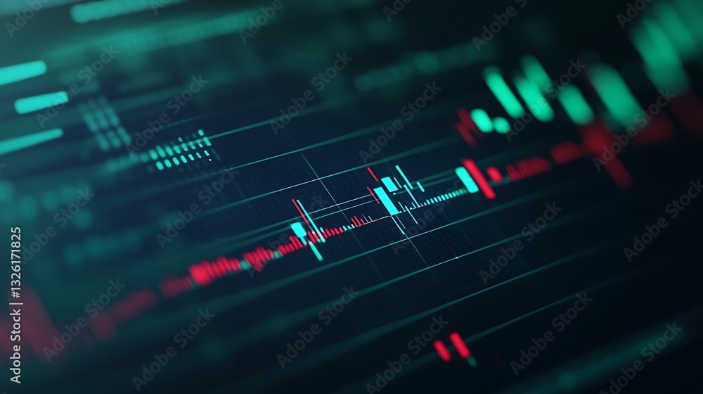 Poster abstract digital financial graph with candlestick patterns and colorful data visualization elements