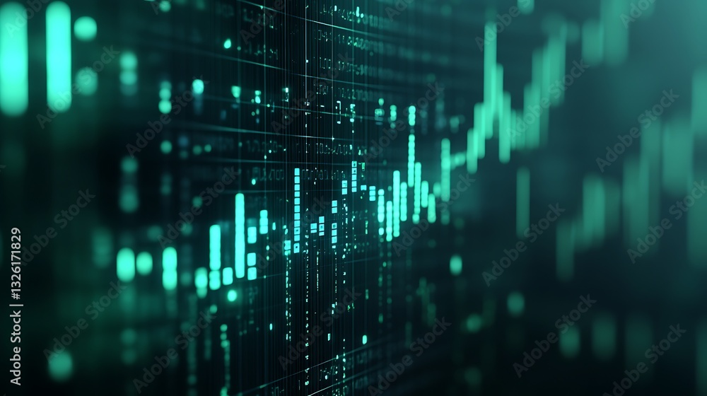 Poster abstract digital financial graph with fluctuating charts and data streams in a technological backgro