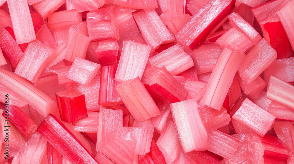 Poster Vibrant texture of rhubarb displaying chaotic composition with subtle ginger and spice elements