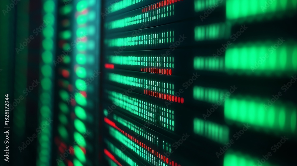 Poster abstract digital financial market display with colorful data visualization and glowing lines in a da