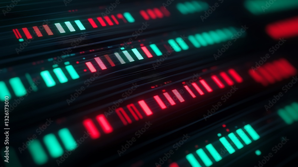 Poster Abstract Digital Pattern with Lines of Red and Green Lights Displaying Data and Technology Concept