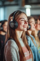 Group of friends enjoying music together