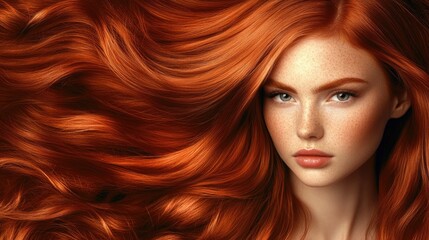 Fototapeta premium Close-up portrait of a woman with long red hair, great for editorial or commercial use