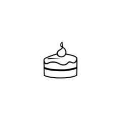 Simple, Minimalist Line Art Illustration of a Slice of Cake with Cream Topping, Isolated on White.