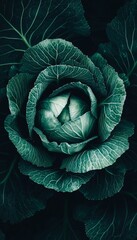 Obraz premium Close Up, Savoy Cabbage Head, Fresh Green Leaves, Organic Gardening, Texture, Details, Nature, Food