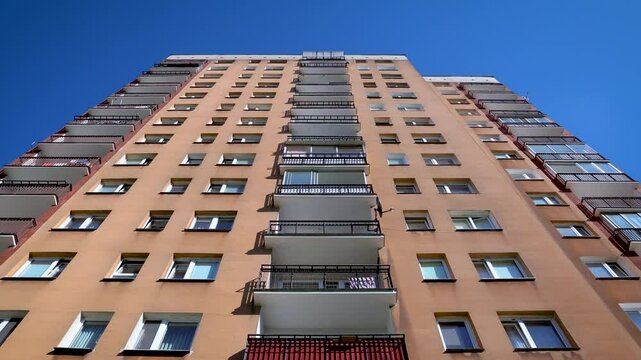 Great Panel type of apartment building in Goclaw area of Warsaw, Poland, 4k video