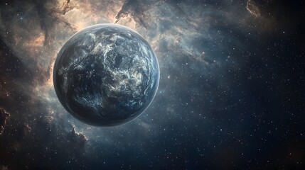 Fototapeta premium Glowing crystalline surface of a giant planet surrounded by stars in a beautiful cosmic setting of deep space