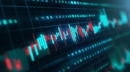 Fototapeta premium Abstract digital stock market chart with glowing lines and blinking data, representing financial analysis and trading