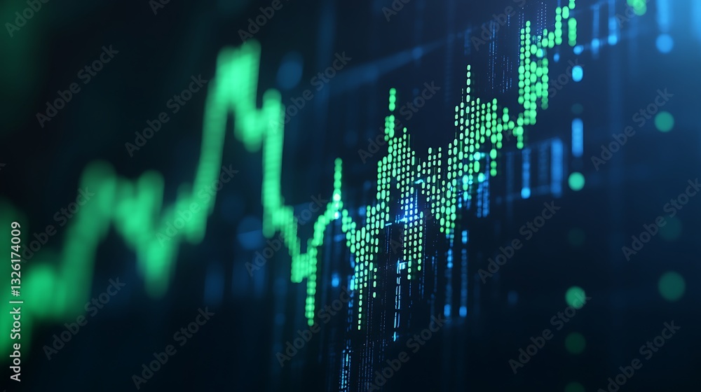 Poster abstract digital stock market chart with green data points representing financial trends and growth 