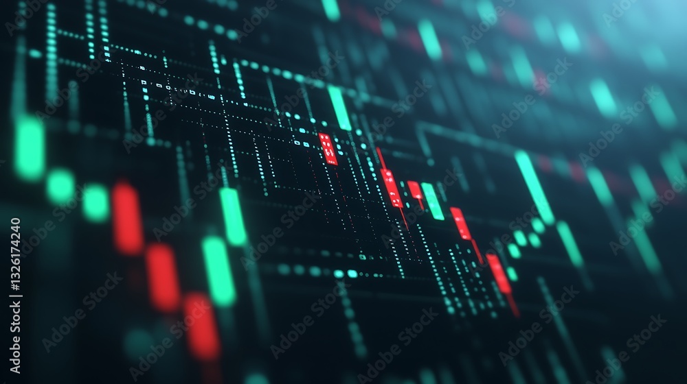 Poster abstract digital stock market data visualization with candlestick charts and matrix background