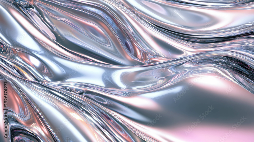 Poster abstract metallic silver texture with shiny iridescent waves for contemporary design