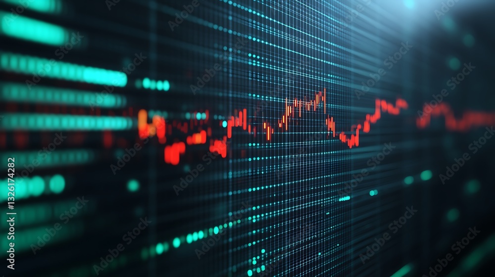 Poster abstract digital stock market data visualization with colorful graphs and data points representing t