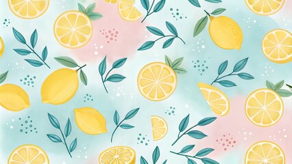 Seamless lemon pattern over pastel background
