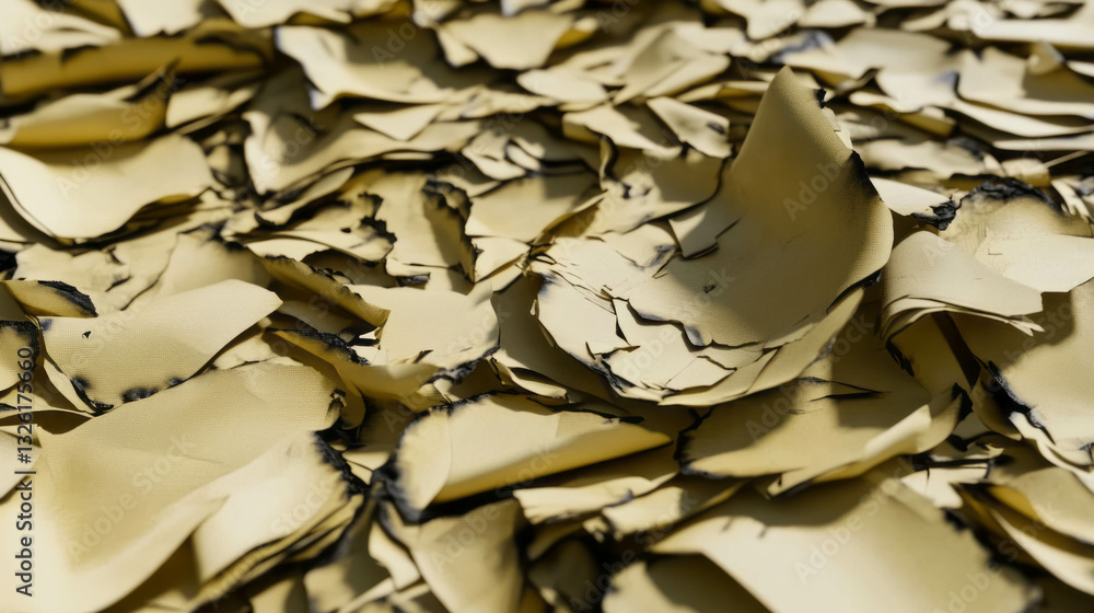 Poster abstract texture of torn burnt paper with white ash chaos for artistic backgrounds