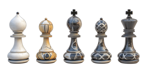 Pack Chess Pawn Set Against Transparent Background for Board Game Illustrations, Strategy Concepts, or Educational Design