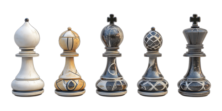 Pack Chess Pawn Set Against Transparent Background for Board Game Illustrations, Strategy Concepts, or Educational Design