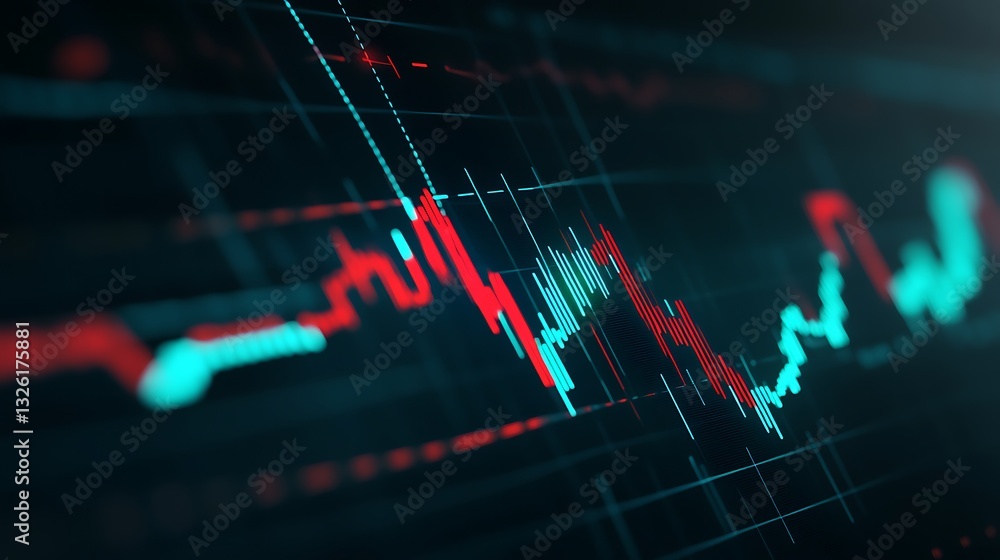 Poster abstract financial chart analysis with colorful data visualization and fluctuating graph lines on di