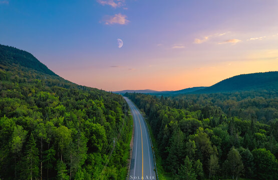 sunset over the road