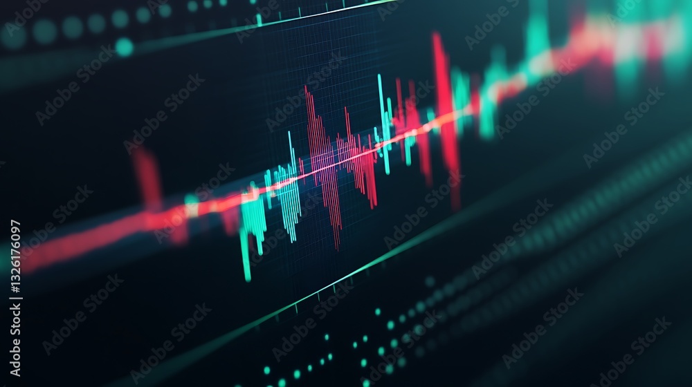 Poster abstract financial chart visualization with colorful candlestick patterns and dynamic data lines