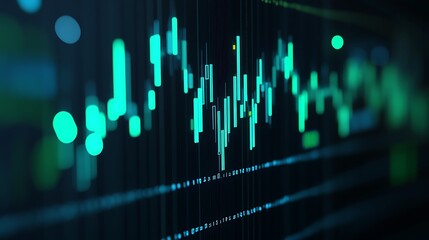 Fototapeta premium Abstract Financial Chart with Bright Green Bars and Dark Background Depicting Trading Activity and Market Trends