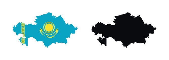 Kazakhstan Map vector icon. Map of Kazakhstan in Flag colors.