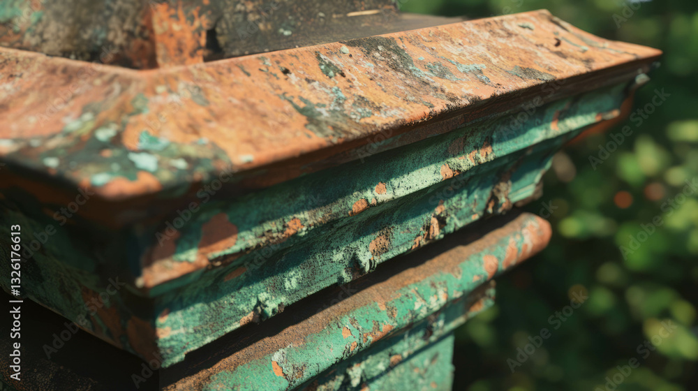Poster rustic texture of weathered metal with worn edges and corners in nature