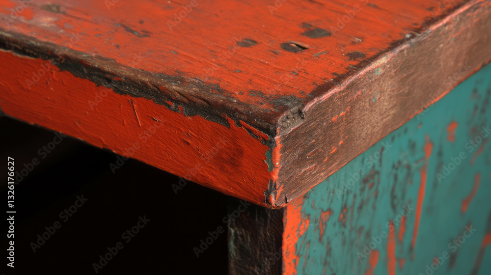 Poster rustic aesthetic of weathered red and green wooden surface with unique texture