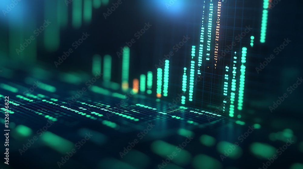 Aufkleber abstract financial chart with digital data visualization and green neon lights in a technology backg