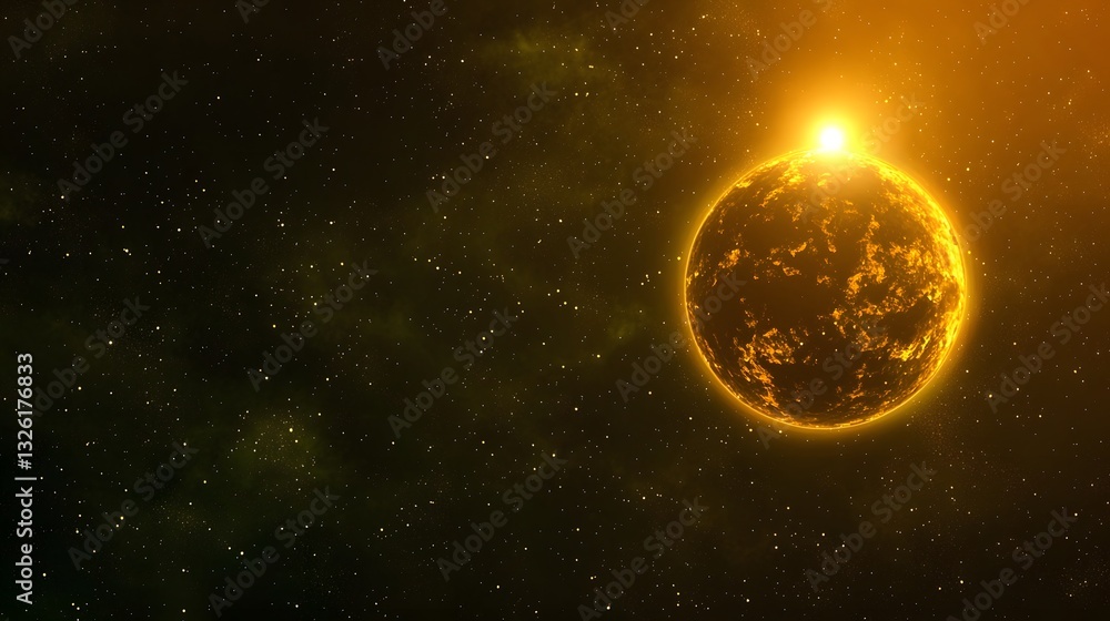 Poster bright sun in a clear sky creating a minimalist celestial background with a luminous aura and open s