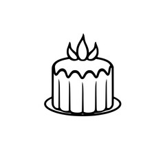 Minimalist black and white illustration of a celebratory cake with wavy icing and leaf-like toppers on a white background, evoking simplicity and joy.