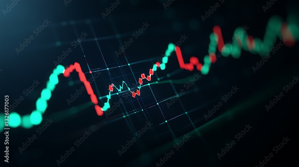 Poster abstract financial chart with green and red candlestick patterns representing market trends and anal