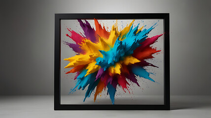 Dynamic Color Splash with Sleek Black Border on Neutral Gray
