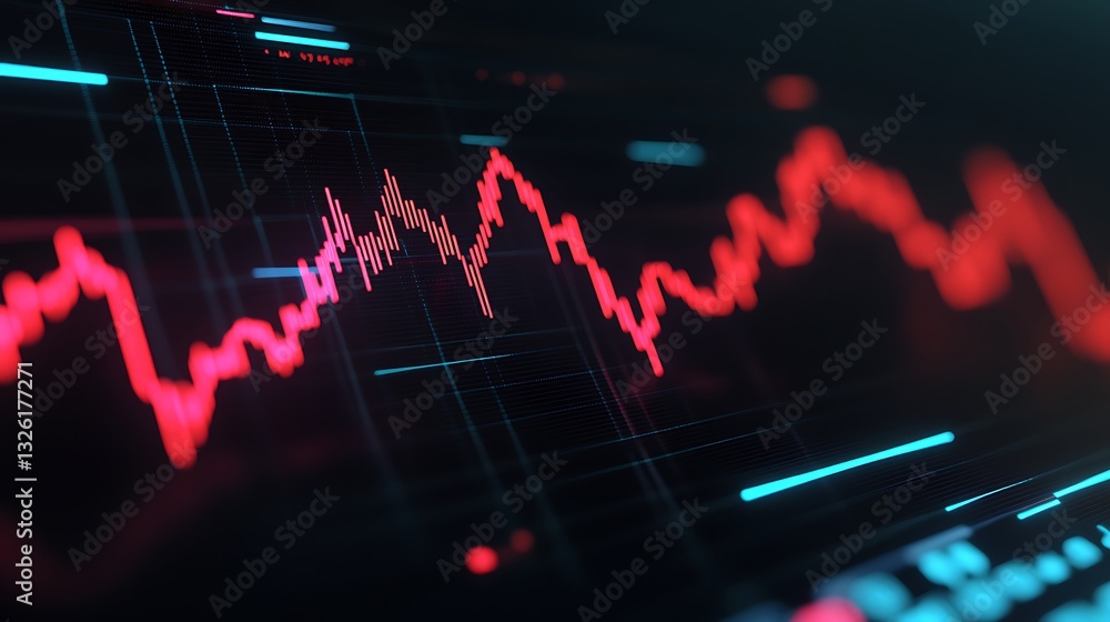 Poster abstract financial chart with red trends and digital background representing market analysis and dat