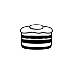 Minimalist Black and White Cake Illustration, Featuring Layered Design, Isolated on White Background, and Simple Shadow.