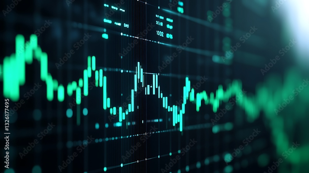 Poster abstract financial data display with graphs and charts representing market trends and analysis in gr