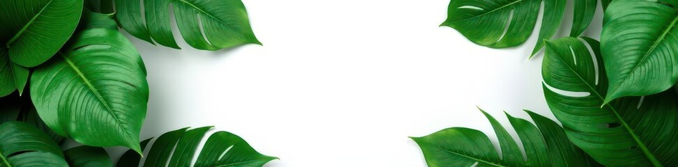 Lush green tropical leaves frame blank white paper on black backdrop, plant, tropical, illustration