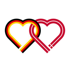 heart shaped ribbon of german and danish flags intertwined. vector illustration isolated on white background