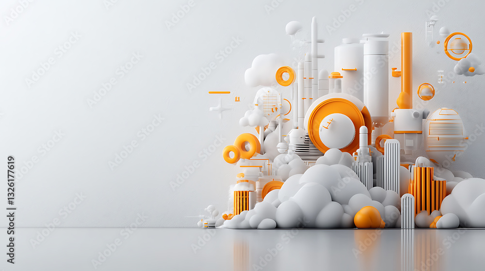 Poster futuristic urban landscape design creative studio 3d render minimalist environment close-up view mod