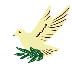 Vector illustration with  white dove carryng an olive  branch, symbol of peace.