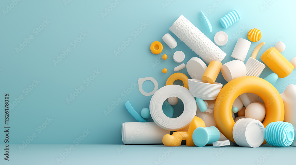 Poster vibrant abstract shapes and forms creative studio digital artwork playful environment eye-level view