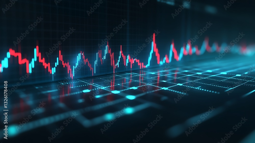 Poster abstract financial data visualization with colorful graphs on a digital background for stock market 