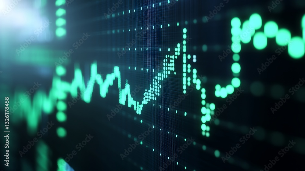 Aufkleber abstract financial data visualization with glowing green graph on dark digital background for invest