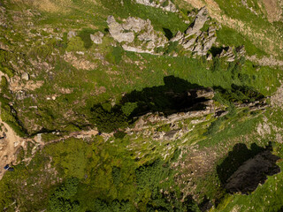  Majestic aerial view of Shpytsi Mountain with sharp rocky peaks in the Carpathians, Ukraine