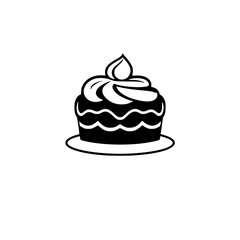 Elegant Black and White Illustration of a Cupcake with Swirled Icing on a Plate, Minimalist Design.