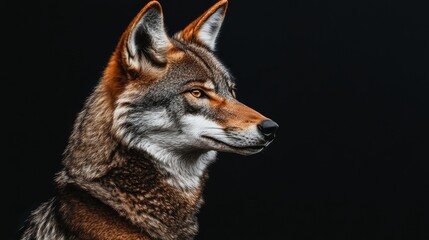 Fototapeta premium Majestic Red Wolf Portrait on Black Background, Wildlife Photography, Animal Portrait