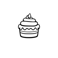 A Simple, Isolated Black and White Illustration of a Layered Cupcake, Featuring Creamy Frosting and Decorative Details.