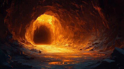 A quiet, empty cave with a narrow tunnel leading further into the darkness 