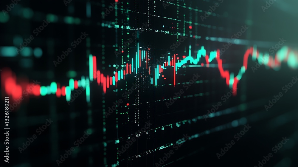 Poster abstract financial trading background with glowing candlestick chart and dynamic market data visuali